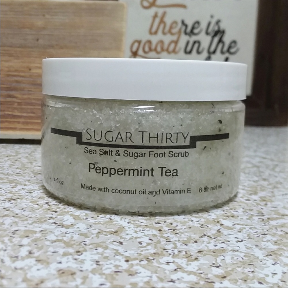Peppermint tea sea salt and sugar foot scrub